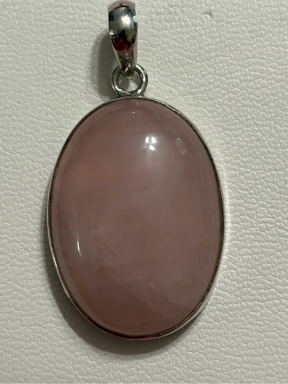 Sterling Silver Pink Oval Rose Quartz Pendant